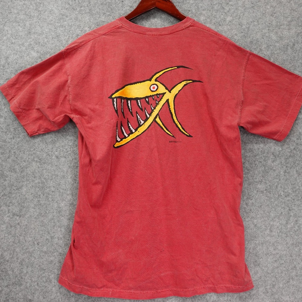 Isla de Vieques Vintage 90s Big Head Piranha T Shirt LARGE Faded Distressed Tee
